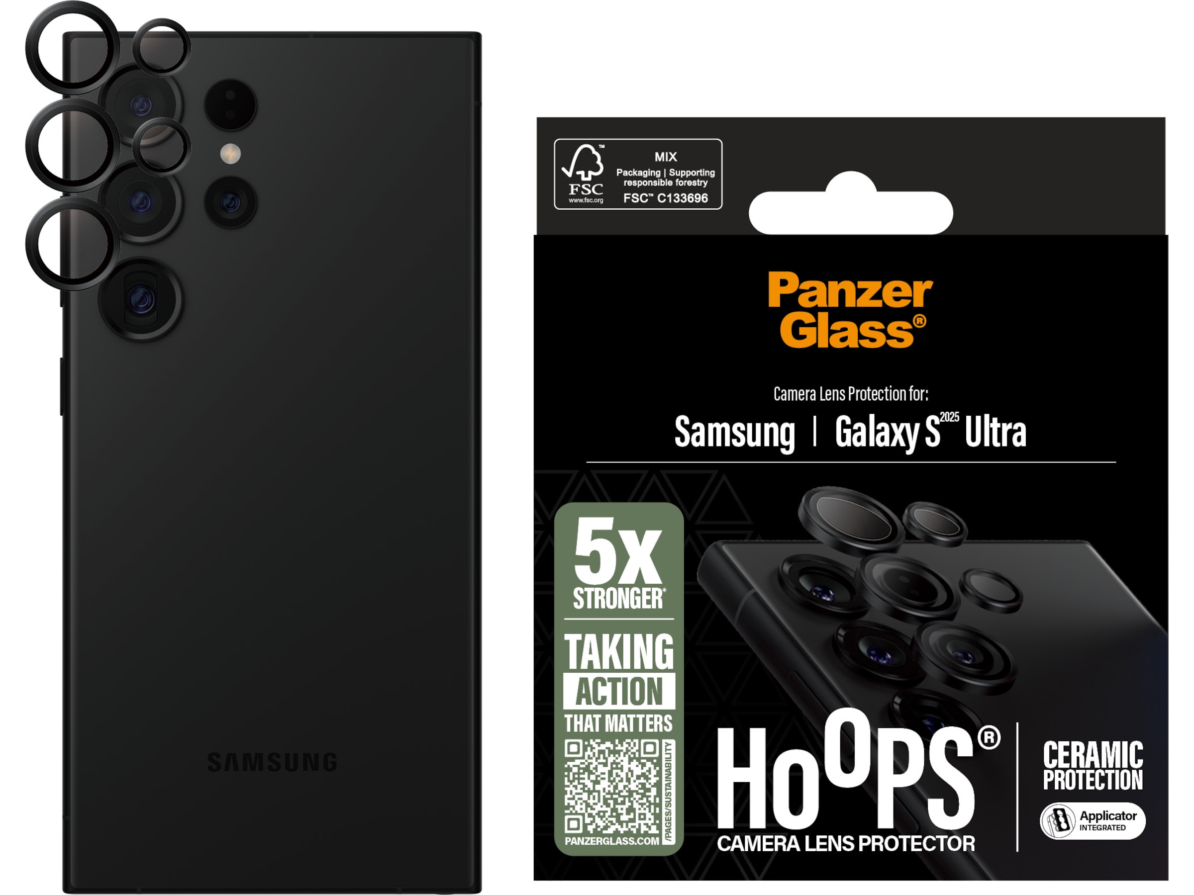 PanzerGlass Galaxy S25 Ultra Hoops Ceramic Linsebeskytter (sort) Skærmbeskyttelse mobiltelefon