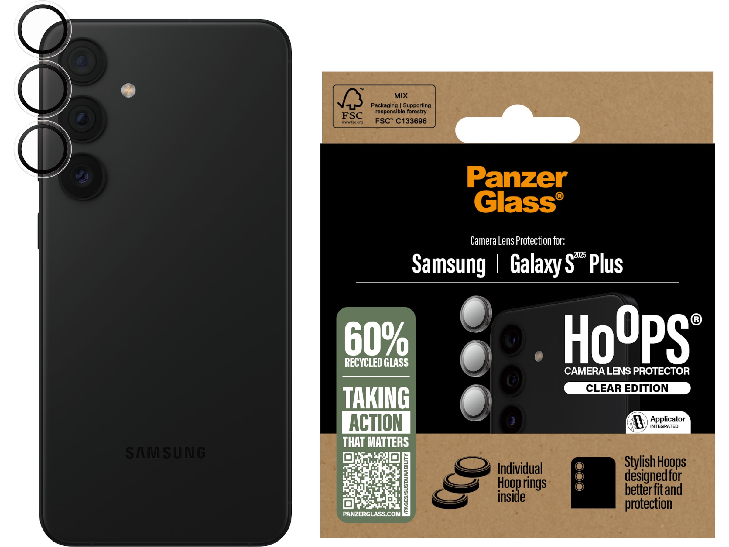 PanzerGlass Galaxy S25+ Hoops Linsebeskytter (gennemsigtig) Skærmbeskyttelse mobiltelefon