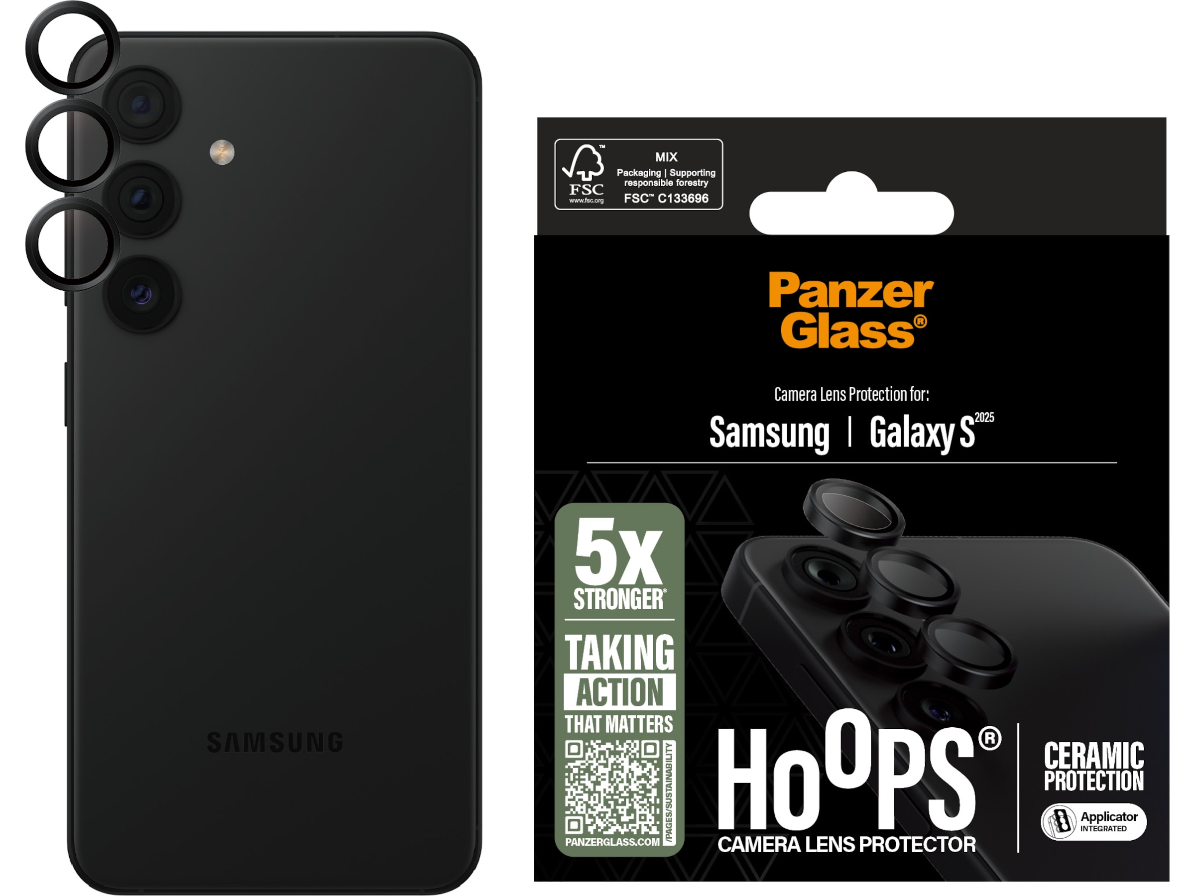 PanzerGlass Galaxy S25 Hoops Ceramic Linsebeskytter (sort) Skærmbeskyttelse mobiltelefon