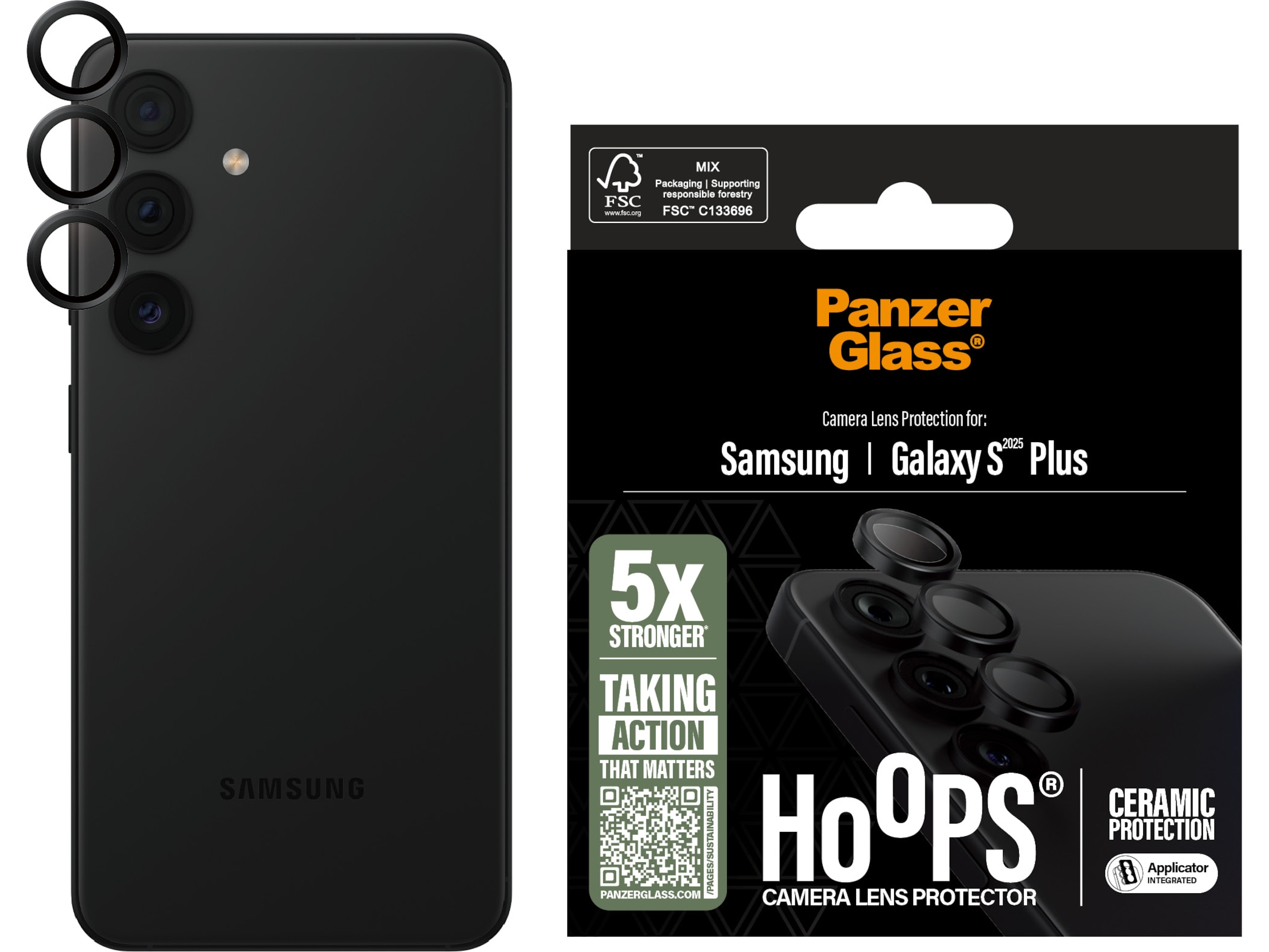 PanzerGlass Galaxy S25+ Hoops Ceramic Linsebeskytter (sort) Skærmbeskyttelse mobiltelefon