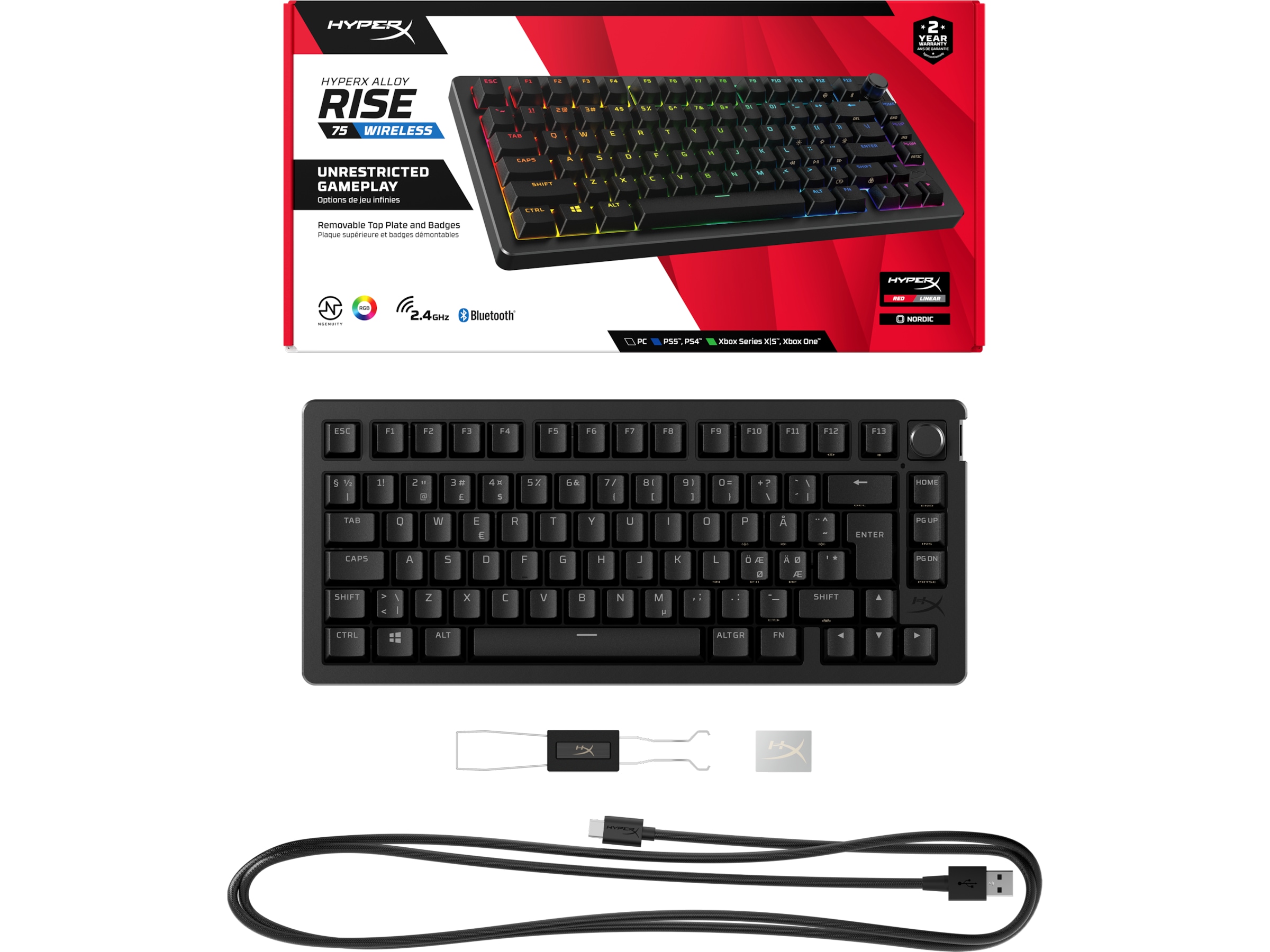 HyperX Alloy Rise 75 trådløst gamingtastatur (sort) Gamingkeyboard