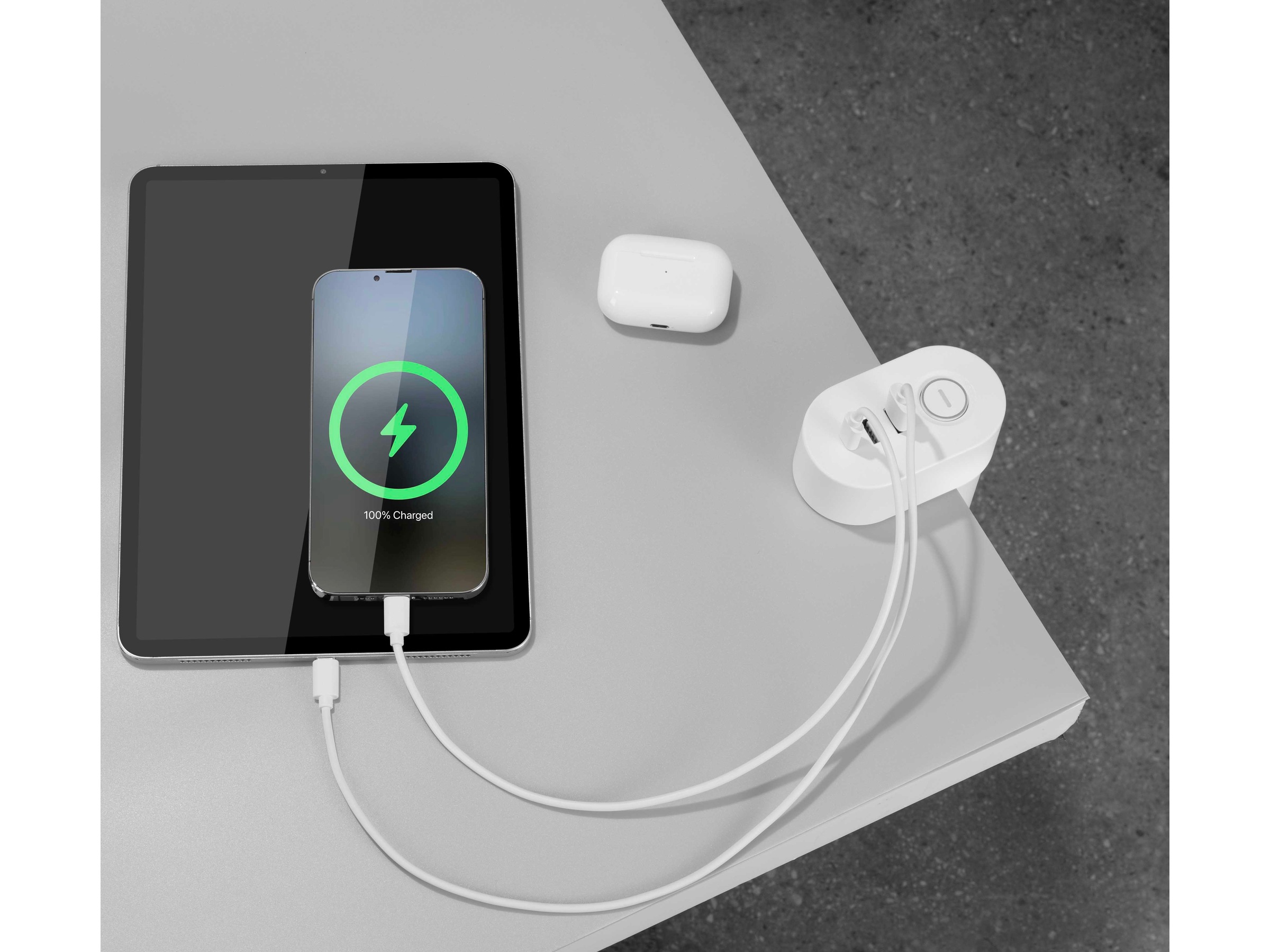 Andersson 6-i-1 strømskinne 3x udtag og USB med bordholder (hvid) Forlængerkabel & strømskinne