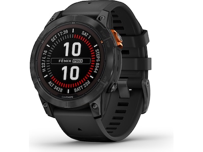 Garmin fenix 7 Pro Solar - 47 mm - skifergrå - sportsur med bånd - silikone - sort - håndledsstørrelse: 125-208 mm - display 1.3 - 32 GB - Bluetooth, ANT+, Wi-Fi - 79 g