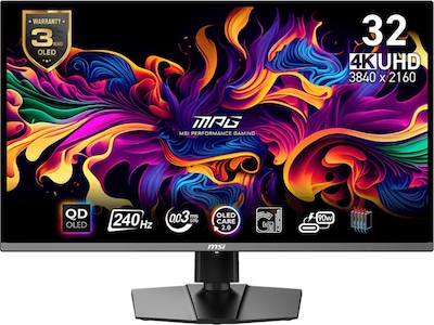 MSI MPG 321URX QD-OLED - OLED-monitor - 31.5 - 3820 x 2160 4K @ 240 Hz - 1000 cd/m² - 1500000:1 - DisplayHDR 400 True Black - 0.03 ms - 2xHDMI, DisplayPort, USB-C - metallisk sort