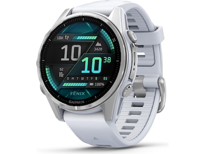 Garmin Fenix 8 - 43 mm - sølv - sportsur med bånd - silikone - hvidsten - håndledsstørrelse: 108-182 mm - display 1.4 - 32 GB - Bluetooth, Wi-Fi, ANT+ - 66 g