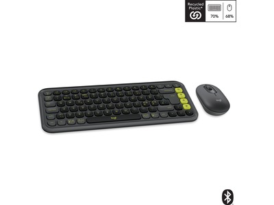 Logitech POP Icon Combo - Sæt med mus og tastatur - trådløs - Bluetooth LE - QWERTY - nordisk (dansk/finsk/norsk/svensk) - grafit, grøn