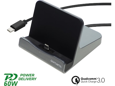 4smarts VoltDock - Opladningsstander - 60 Watt - 3 A - PD, QC (24 pin USB-C) - metalgrå