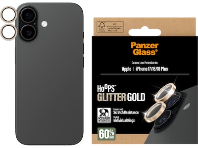 PanzerGlass Hoops® Glitter Gold Camera Lens Protector iPhone 17 | iPhone 16 | 16 Plus