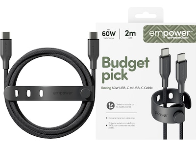 PanzerGlass empower by ® Racing 60W USB-C to USB-C Kabel | USB 2.0 | 2M | Space Black, Sort
