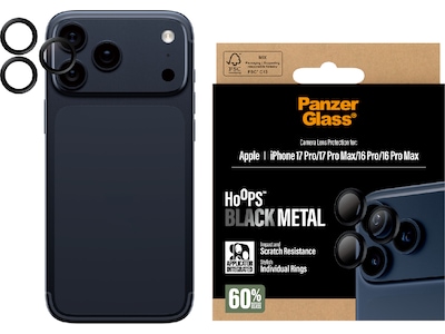 PanzerGlass iPhone 17 Pro / 17 Pro Max / 16 Pro / 16 Pro Max Hoops Linsebeskytter (sort)