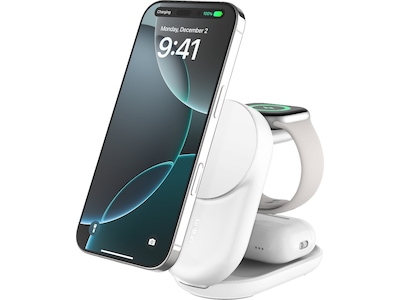 Belkin UltraCharge 3-i-1 Qi2 trådløs oplader (hvid)