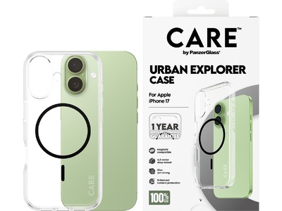 CARE by PanzerGlass Flagship Case Transparent Urban Explorer w. Black MagSafe iPhone 17