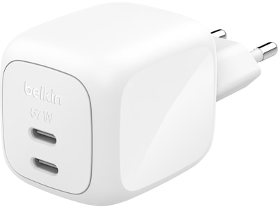 Belkin Dual USB-C PD GaN 67W vægoplader (hvid)