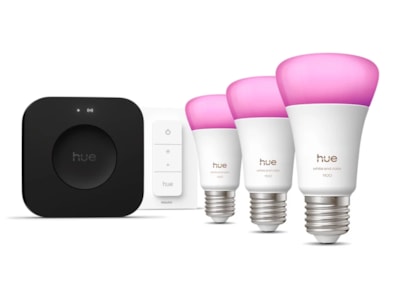 Philips Hue WCA startpakke (3x E27 + lysdæmper + Bridge Pro)