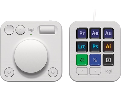 Logitech Master Series MX Creative Console - Tastatur og drejeskive sæt - bagbelyst - USB-C - bleg grå