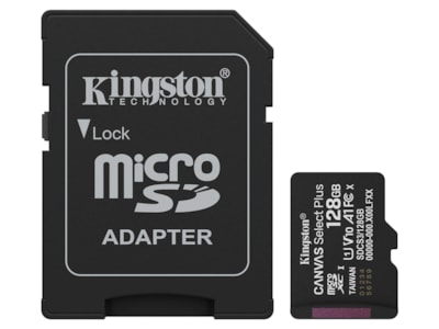 Kingston Canvas Select Plus - Flashhukommelseskort (microSDXC til SD adapter inkluderet) - 128 GB - A1 / Video Class V10 / UHS-I U1 / Class10 - microSDXC UHS-I