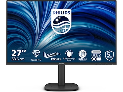 Philips 27B2U3601 - 3000 Series - LED-skærm - 27 - 2560 x 1440 QHD @ 120 Hz - IPS - 350 cd/m² - 1500:1 - 4 ms - HDMI, DisplayPort, USB-C - højtalere - sort