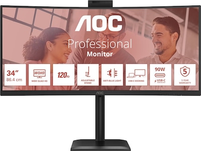 34" AOC CU34E4CW - 3440x1440 (UWQHD) - 120Hz - VA - 90W USB-C - KVM switch