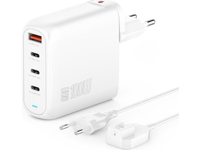 4smarts GaN FlexPro - Travel Edition - strømforsyningsadapter - 100 Watt - 5 A - QC 3.0, QC 4.0+, PD 2.0, PD 3.0, PD/PPS - 4 output-stikforbindelser (3 x USB-C, USB Type A) - hvid
