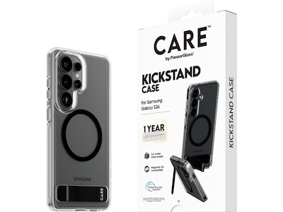 PanzerGlass CARE™ by ® Urban Explorer Case Transparent w. Black Kickstand & Qi Samsung Galaxy S26 Beskyttelsescover Transparent