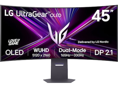 LG UltraGear 45GX950A-B - OLED-monitor - gaming - kurvet - 45 (44.5 til at se) - 5120 x 2160 WUHD @ 165 Hz - 1300 cd/m² - 1500000:1 - DisplayHDR 400 True Black - 0.03 ms - 2xHDMI, DisplayPort, USB-C - højtalere - sort