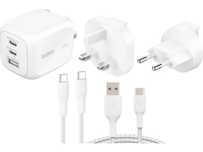 Belkin BoostCharge Pro GaN 70W væglader + rejseadapter