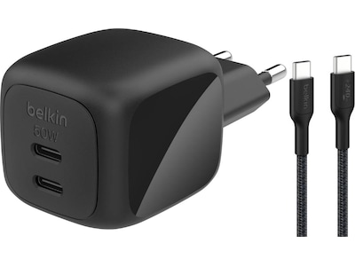 Belkin dual USB-C PD GaN vægoplader (sort)