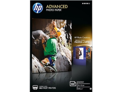 HP Advanced Glossy Photo Paper - Skinnende - 100 x 150 mm - 250 g/m² - 100 ark fotopapir - for ENVY 50XX, 76XX  ENVY Inspire 7920  Officejet 52XX, 80XX  Photosmart B110, Wireless B110