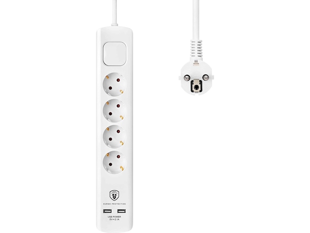 Andersson ELS 5.0 -  4 way with switch, USB 5V 2.1A, 1,5m White Forlængerkabel & strømskinne