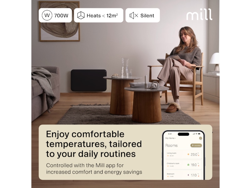 Mill Invisible Smart WiFi Gen 4 panelvarmer 700W (sort) Varmepaneler