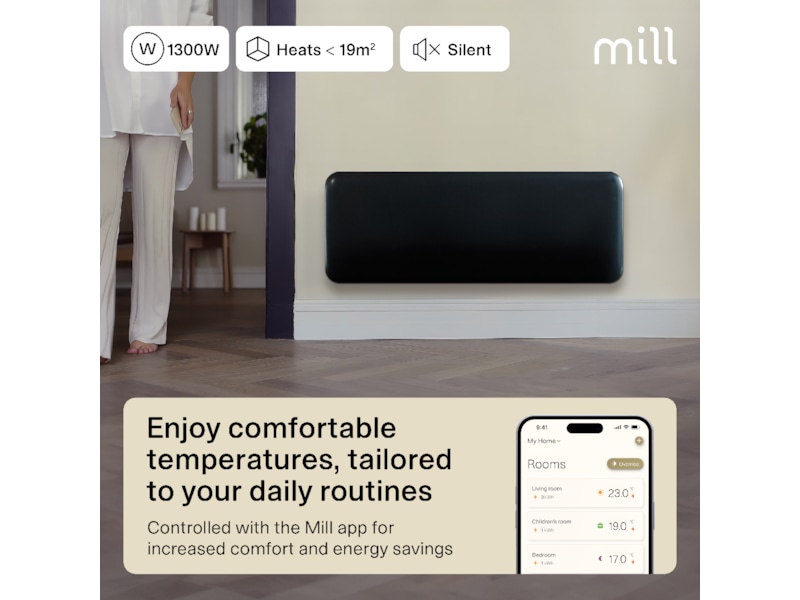 Mill Invisible Smart WiFi Gen 4 panelvarmer 1300W (sort) Varmepaneler