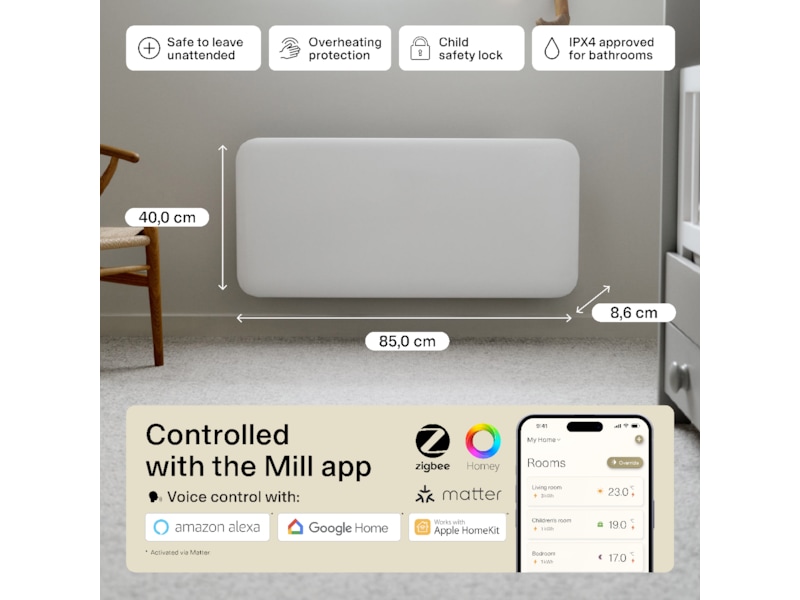 Mill Invisible Smart WiFi Gen 4 panelvarmer 1000W Varmepaneler