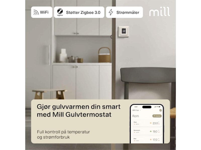 Mill Smart WiFi Gulvtermostat (polarhvid) Tilbehør til varme