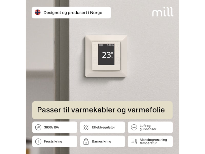 Mill Smart WiFi Gulvtermostat (polarhvid) Tilbehør til varme
