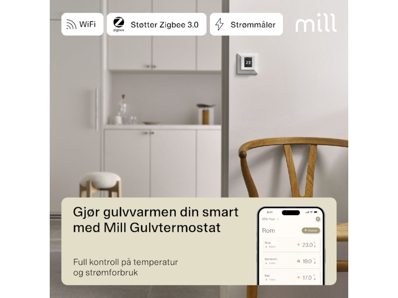 Mill Smart WiFi Gulvtermostat (mat hvid) Tilbehør til varme