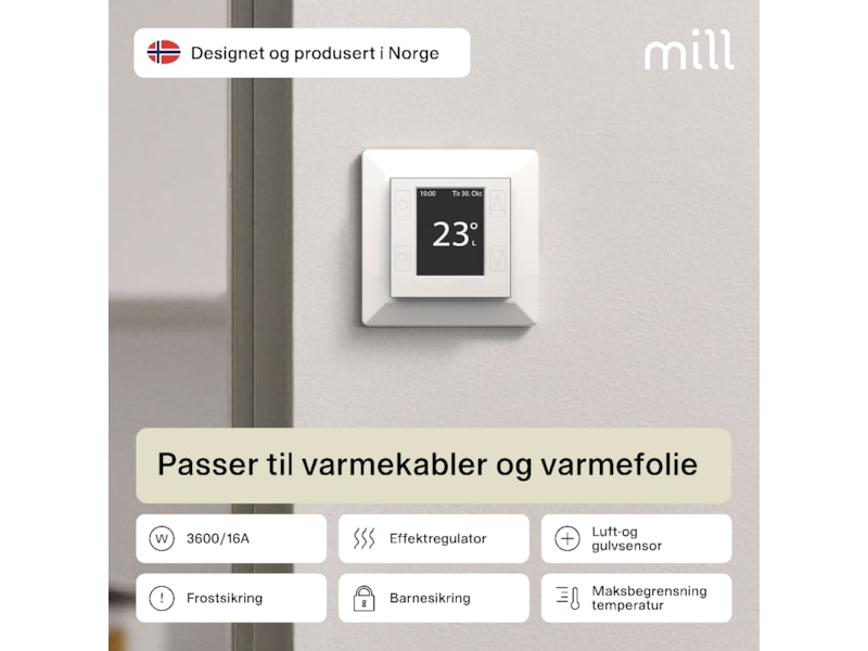 Mill Smart WiFi Gulvtermostat (mat hvid) Tilbehør til varme