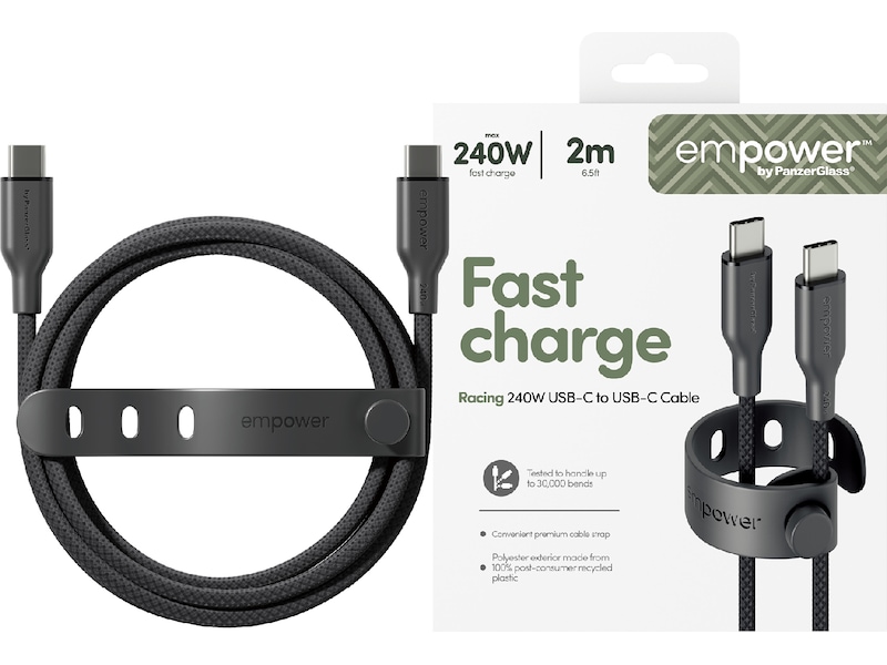 PanzerGlass Racing 240W USB-C kabel, 2m (sort) USB-kabler