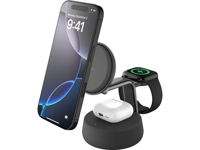 Belkin UltraCharge Pro 3-i-1 Qi2 Ladestation (charcoal) Trådløs oplader