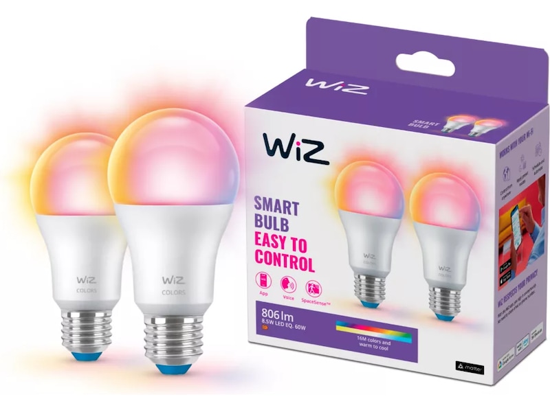WiZ LED A-60 8,8W E27 RGB-pære 2pk LED-pærer & elpærer