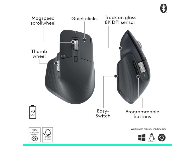 Logitech MX Master 3S Trådløs Mus Mus