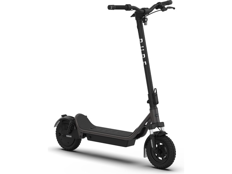 Sort Pure Air6 Pro+ Suspension el-løbehjul set skråt forfra med affjedring i forgaflen og fjedre ved baghjulet