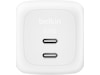 Belkin Dual USB-C PD GaN 67W vægoplader (hvid) Mobilopladere