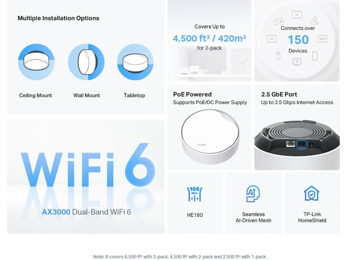 TP-Link Deco X50-PoE Mesh 3-pack Routere