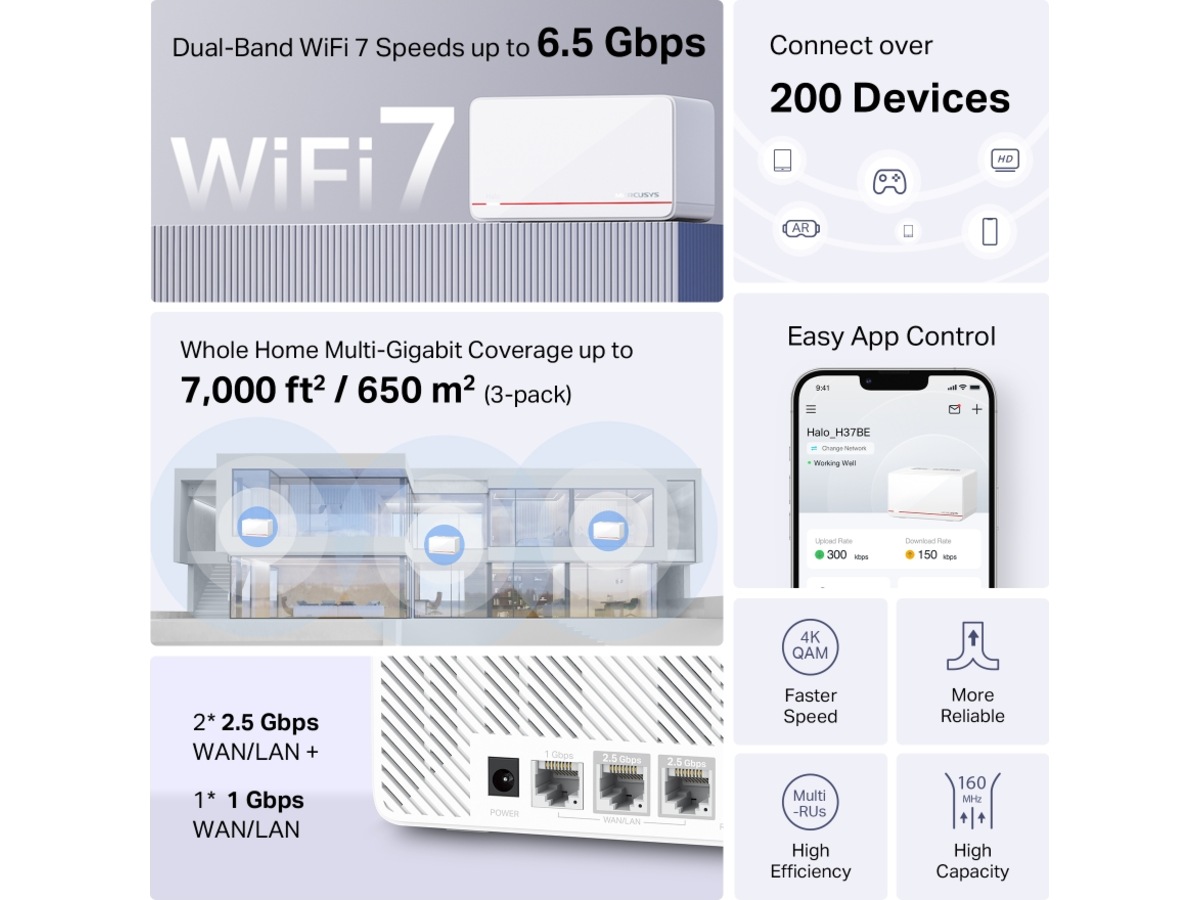 Mercusys Halo H37BE BE6500 Mesh 3-pack Routere