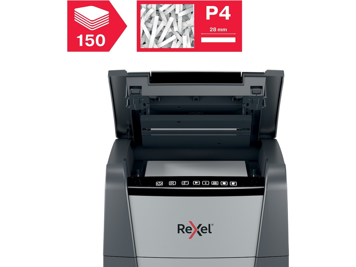 Rexel makulator Optimum AutoFeed+ 150X automatisk krydsklip P4 Makuleringsmaskiner