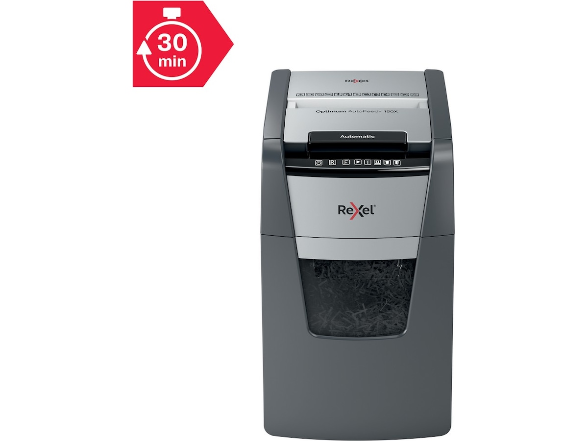 Rexel makulator Optimum AutoFeed+ 150X automatisk krydsklip P4 Makuleringsmaskiner