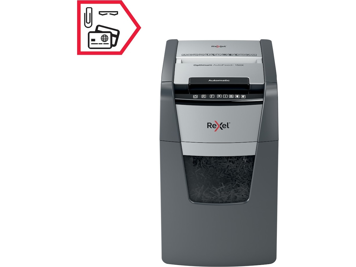 Rexel makulator Optimum AutoFeed+ 150X automatisk krydsklip P4 Makuleringsmaskiner