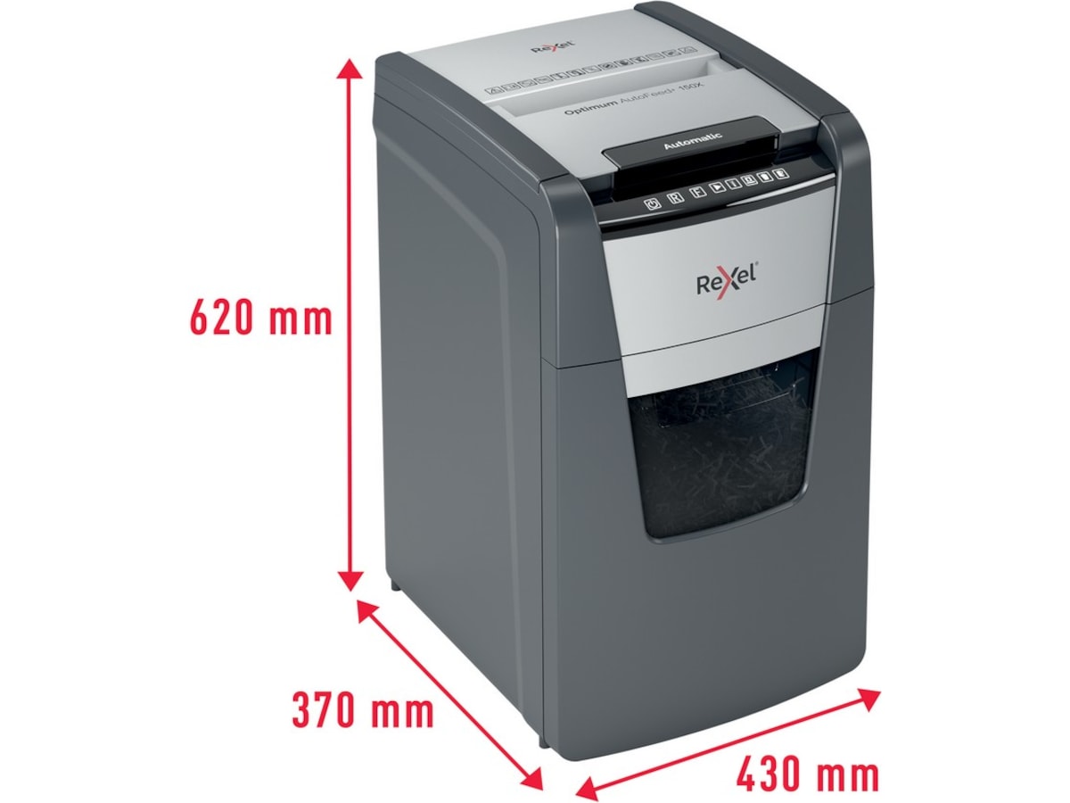 Rexel makulator Optimum AutoFeed+ 150X automatisk krydsklip P4 Makuleringsmaskiner