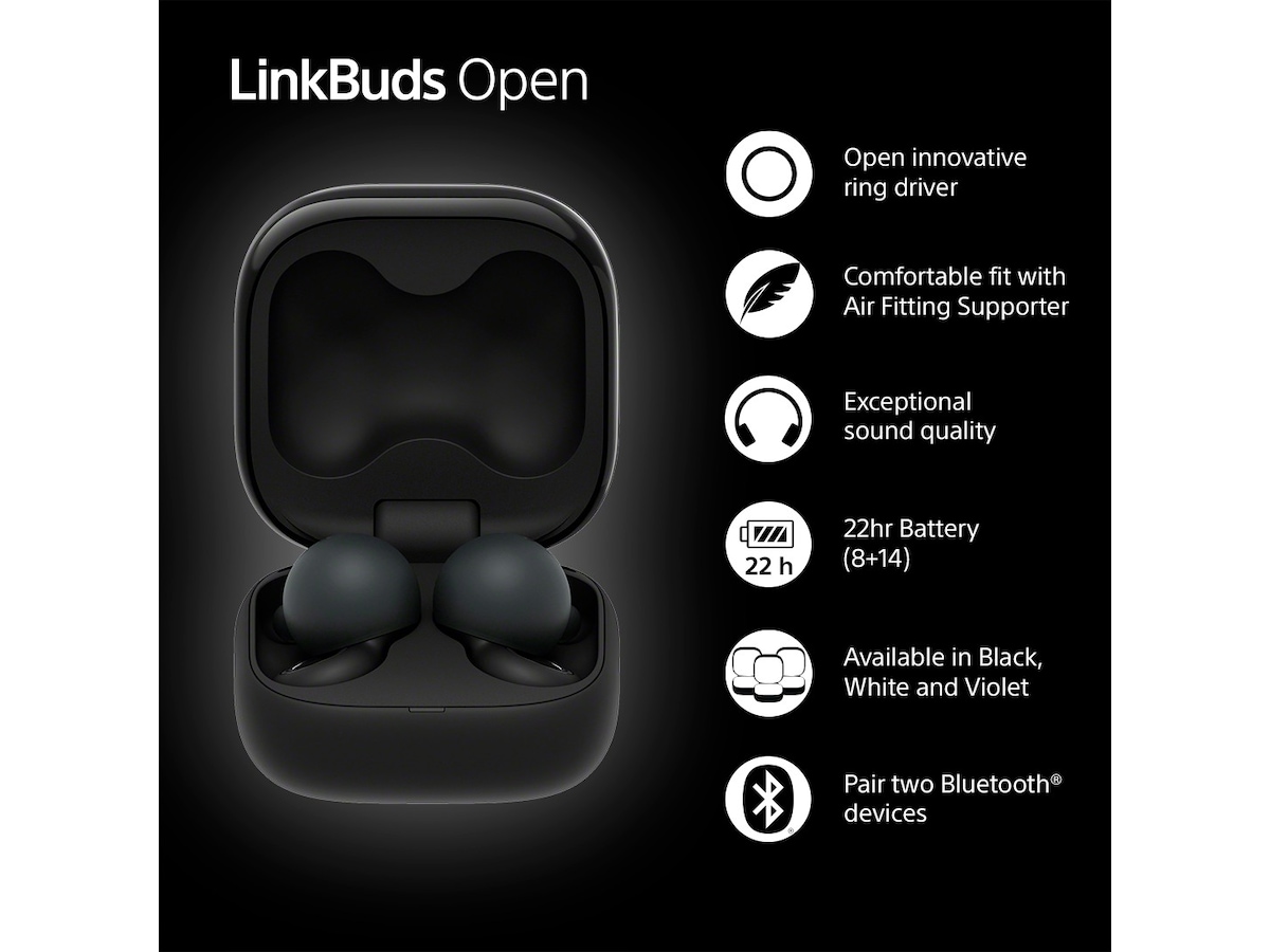 Sony Linkbuds Open True Wireless ørepropper (sort) In-ear høretelefoner