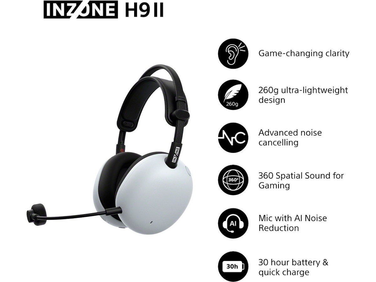 Sony INZONE H9 II Trådlöst Brusreducerande Headset (vit) Gamingheadset
